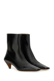 Stella McCartney women’s boot spur black patent leather ankle boots with sleek square toe and low block heel