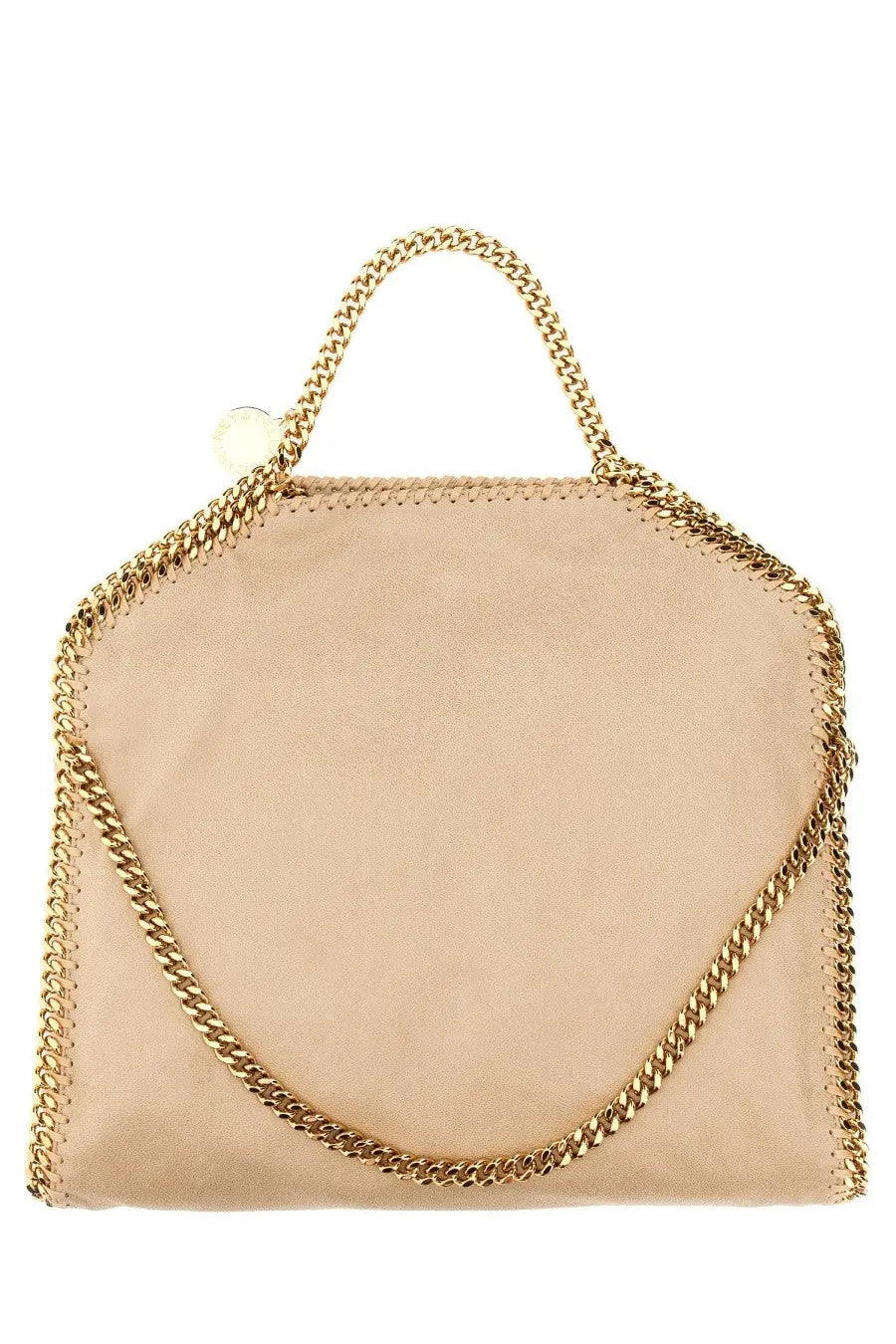 Stella mccartney beige suede borsa falabella handbag with gold-tone chain handles and detailed stitching