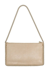 Beige metallic leather stella mccartney borsa falabella crossbody bag with chain strap and stitched edge detailing