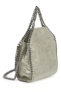 Stella McCartney women’s borsa falabella micro silver tote bag with silver metallic leather chain-link strap and stitched edges