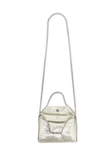 Stella McCartney women’s borsa falabella micro silver crossbody bag in silver metallic leather with chain strap and front flap