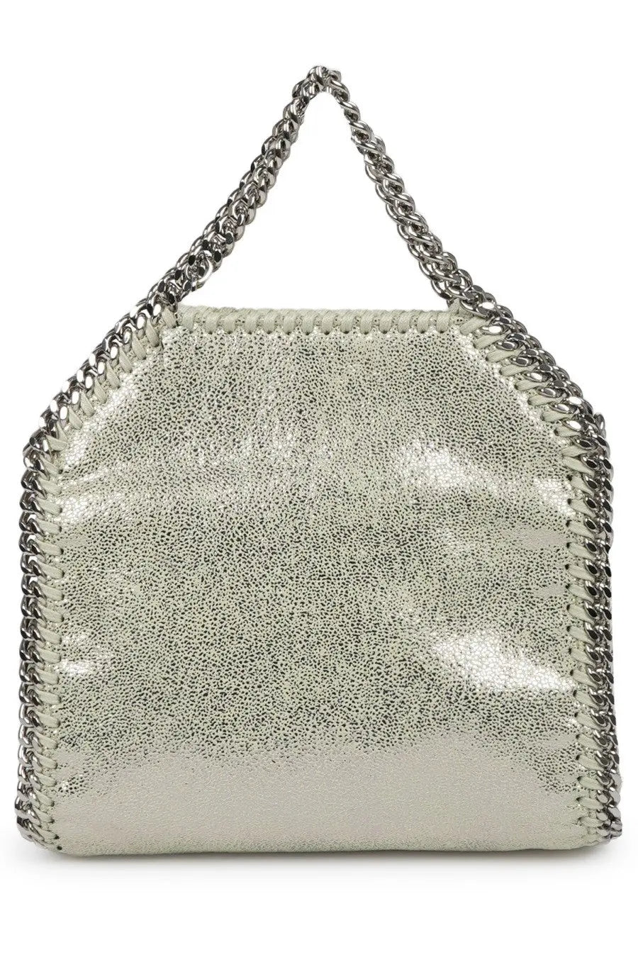 Stella McCartney womens borsa falabella micro silver handbag with silver metallic pebbled leather and chain straps