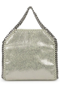 Stella McCartney womens borsa falabella micro silver handbag with silver metallic pebbled leather and chain straps