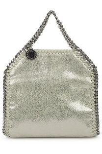 Stella McCartney women’s borsa falabella micro silver handbag with silver metallic textured pebbled leather and chain handles