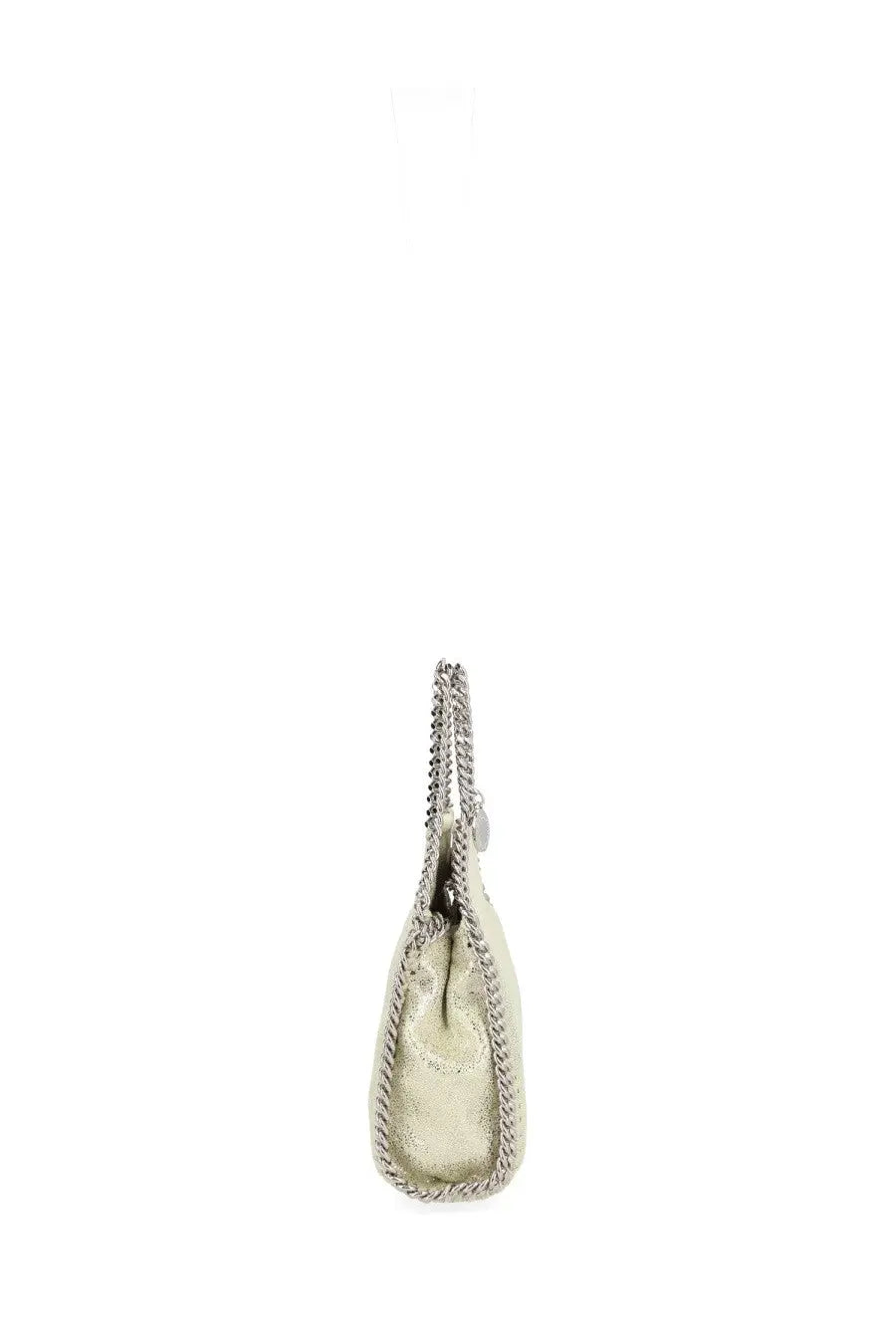 Stella McCartney women’s borsa falabella micro silver shoulder bag with silver metallic chain links and soft leather texture
