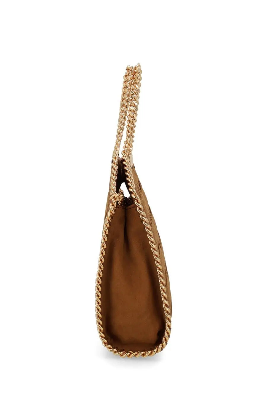 A sleek brown satin tote bag with gold-tone chain strap and trim from Stella McCartney womens borsa falabella mini brown