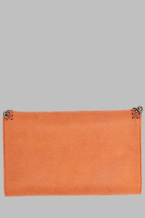 Stella mccartney womens borsa falabella mini orange suede clutch with decorative metal hardware at corners