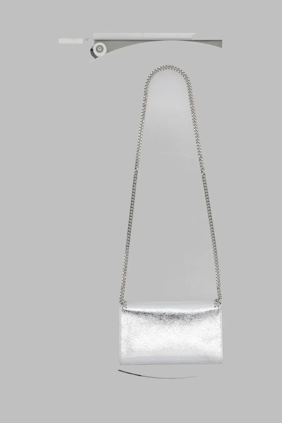 Stella McCartney women’s borsa falabella mini silver metallic crossbody bag with chain strap in vegan leather