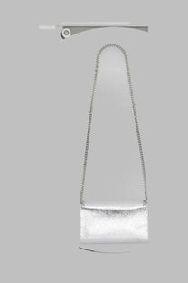 Stella McCartney women’s borsa falabella mini silver metallic crossbody bag with chain strap in vegan leather