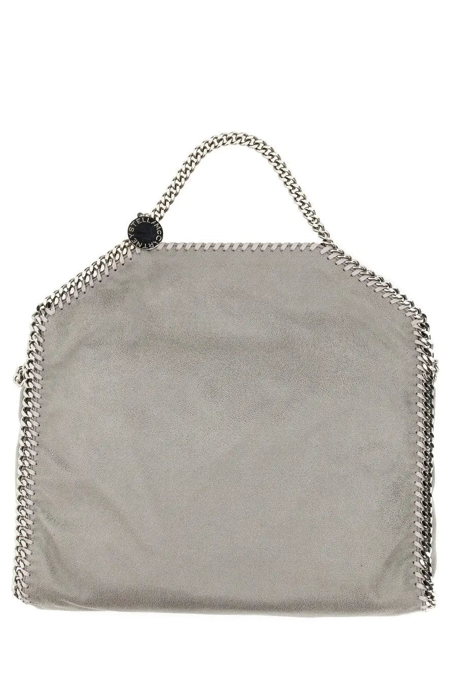 Stella mccartney women’s borsa tote falabella fold over grey silver metallic handbag with chain-link trim and black logo detail