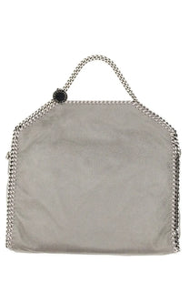 Stella mccartney women’s borsa tote falabella fold over grey silver metallic handbag with chain-link trim and black logo detail