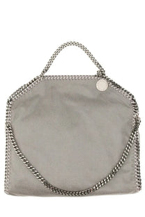 Stella McCartney women’s silver-gray suede borsa tote falabella handbag with chain-link strap and stitched edges