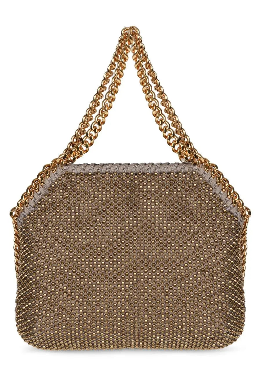 Stella mccartney women’s borsa tote falabella nano gold taupe metallic mesh handbag with gold toned chain handles