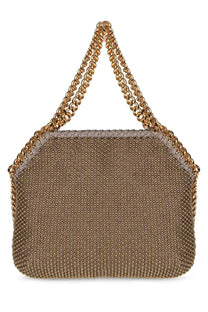 Stella mccartney women’s borsa tote falabella nano gold taupe metallic mesh handbag with gold toned chain handles