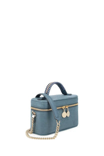 Stella McCartney women’s borsa vanity falabella blue teal textured leather mini crossbody bag with braided handle and gold chain strap