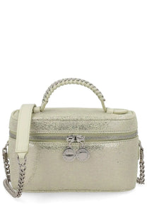 Stella McCartney women’s borsa vanity falabella silver metallic silver glittery handbag with braided handle chain strap and metal charms