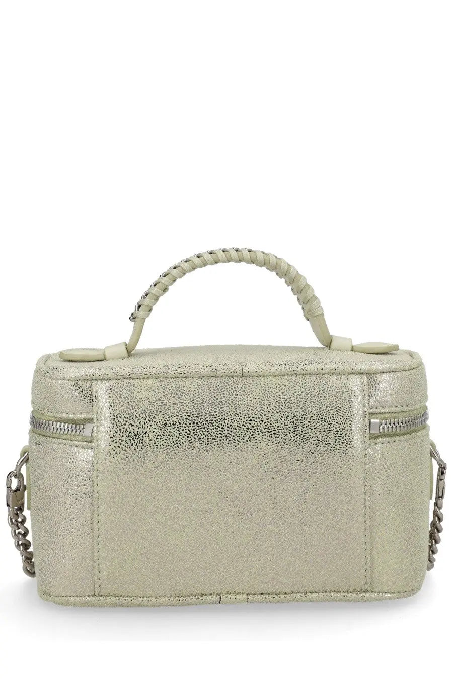 Stella McCartney womens borsa vanity falabella silver metallic silver textured handbag with braided handle and chain strap