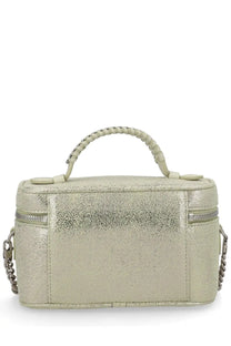 Stella McCartney womens borsa vanity falabella silver metallic silver textured handbag with braided handle and chain strap