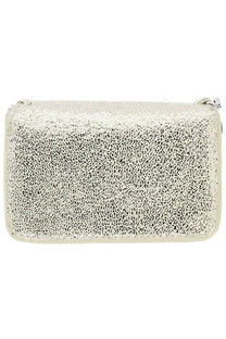 Stella McCartney women’s silver card holder Falabella with shimmering glitter texture and metallic zipper pull