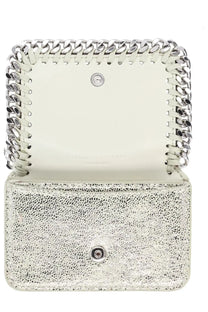 Stella mccartney women’s card holder falabella in silver textured leather with chain-stitched edge and metallic hardware