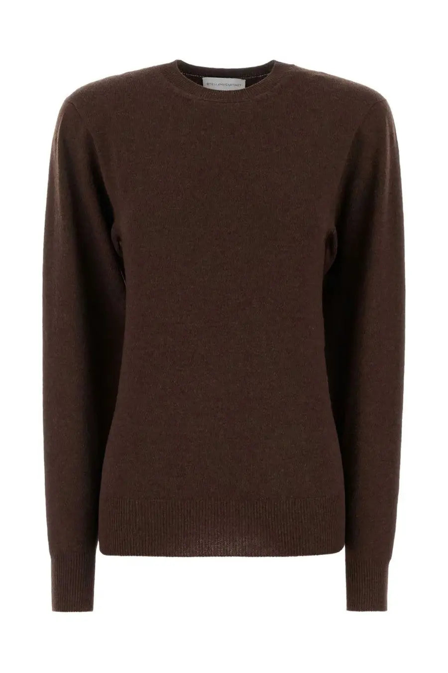 Stella mccartney women’s brown cashmere sweater with a classic crew neck and ribbed cuffs in solid brown