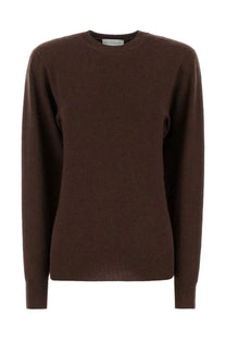Stella mccartney women’s brown cashmere sweater with a classic crew neck and ribbed cuffs in solid brown