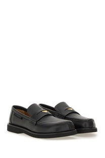 Stella McCartney women’s classic loafer Ryder black with black leather and subtle gold-tone heart emblem on the vamp