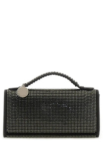 Stella McCartney women’s clutch bag black with silver rhinestones and braided black leather handle