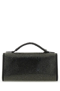 Stella mccartney women’s black clutch bag with dense silver rhinestones and braided black leather handle