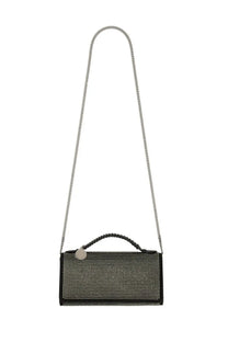 Stella McCartney women’s black clutch bag with silver chain strap and metallic stud pattern on surface