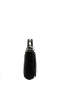 Stella McCartney women’s black clutch bag with textured glittery exterior and silver chain zipper pull