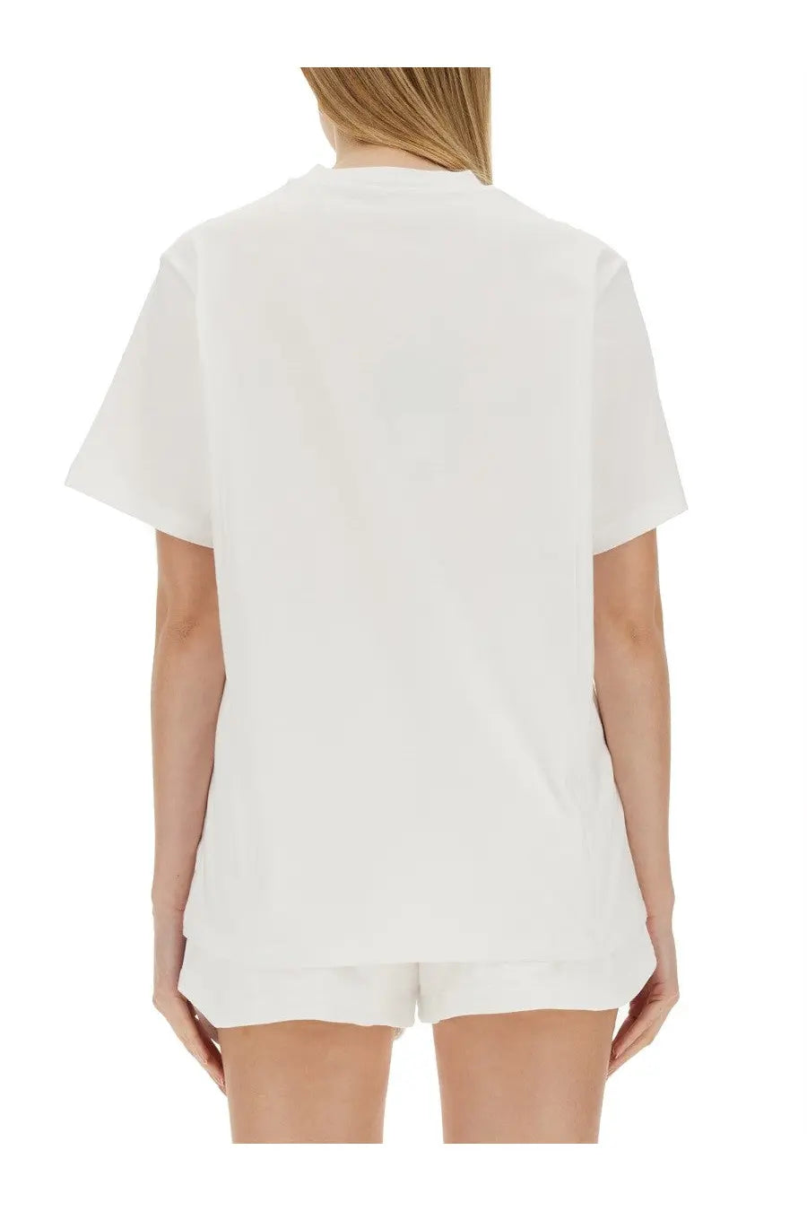 White oversized cotton short-sleeved t-shirt with relaxed fit and minimalist design by stella mccartney women