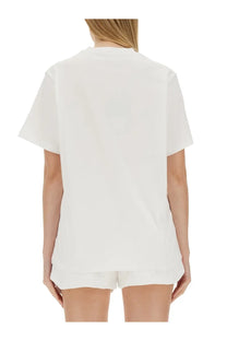 White oversized cotton short-sleeved t-shirt with relaxed fit and minimalist design by stella mccartney women