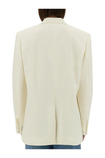 Stella mccartney women’s white cropped blazer with cream color structured tailored fit and subtle seam detailing