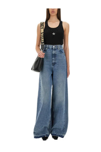 Black Stella McCartney women’s tank top with silver crystal mini star emblem on chest for stylish casual wear