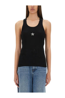 Stella McCartney women’s black sleeveless tank top with a sparkling silver crystal star embellishment at the center