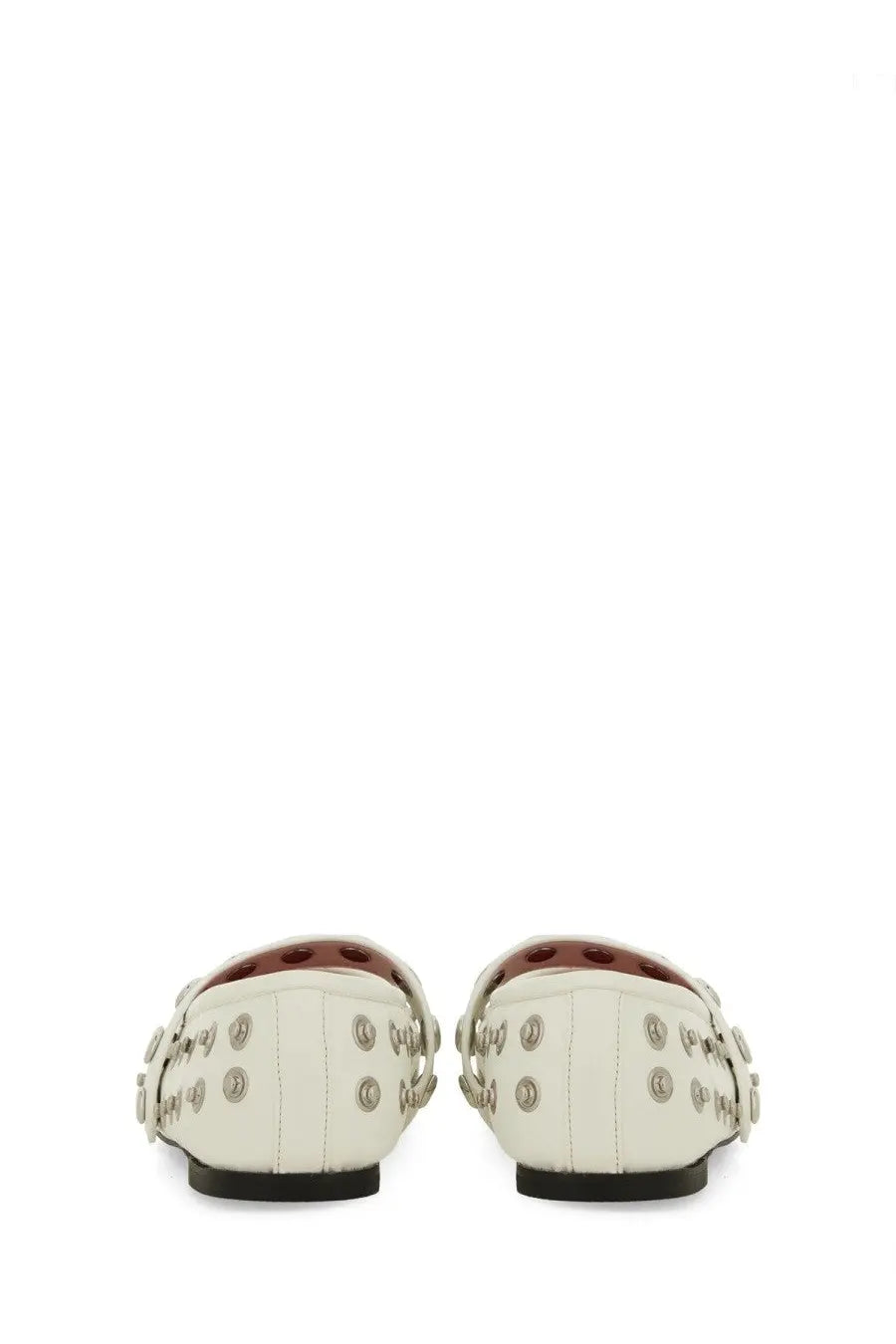 Stella McCartney women’s dancer Ryder white leather loafers with silver studs and contrasting brown insole