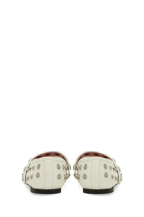 Stella McCartney women’s dancer Ryder white leather loafers with silver studs and contrasting brown insole