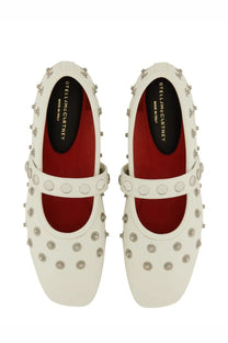 White studded mary jane flats by stella mccartney featuring a sleek white design and signature stud detailing