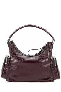 Stella McCartney women’s dartmoor bag brown glossy burgundy patent leather hobo with curved handle and zippered pockets