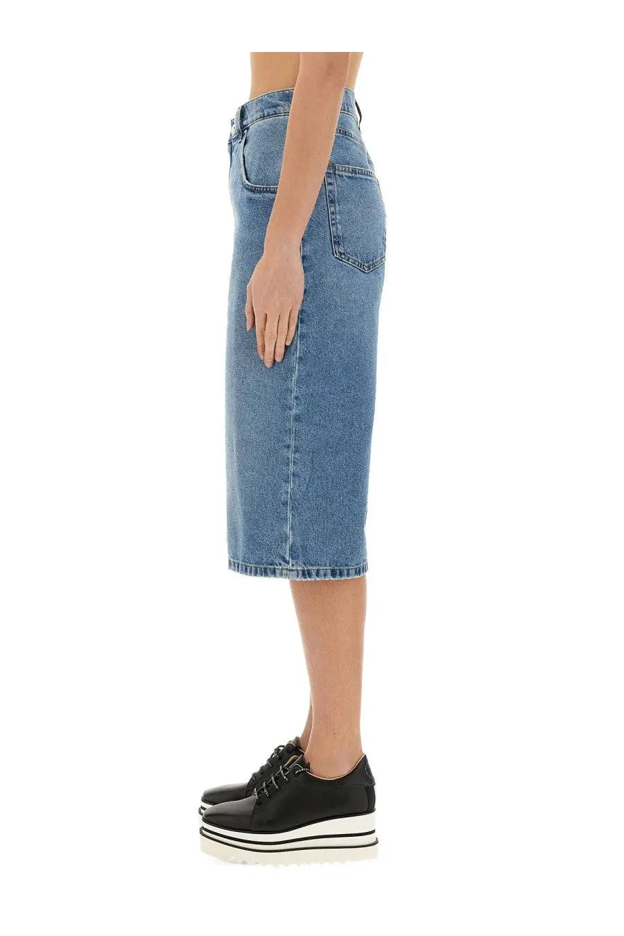 Stella mccartney women’s denim bermuda shorts blue in light blue wash with traditional back pockets shown from back side