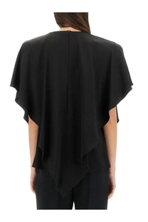 Stella McCartney women’s black cape-style draped top with flowing asymmetrical sleeves in lightweight fabric