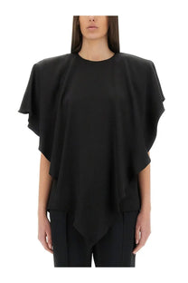 Stella McCartney women’s black cape-style top with flowing asymmetrical sleeves and relaxed fit draped design