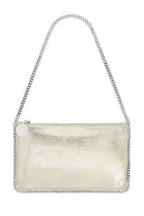 Stella McCartney women’s falabella metallic silver handbag with chain strap and stitched edges made from vegan leather