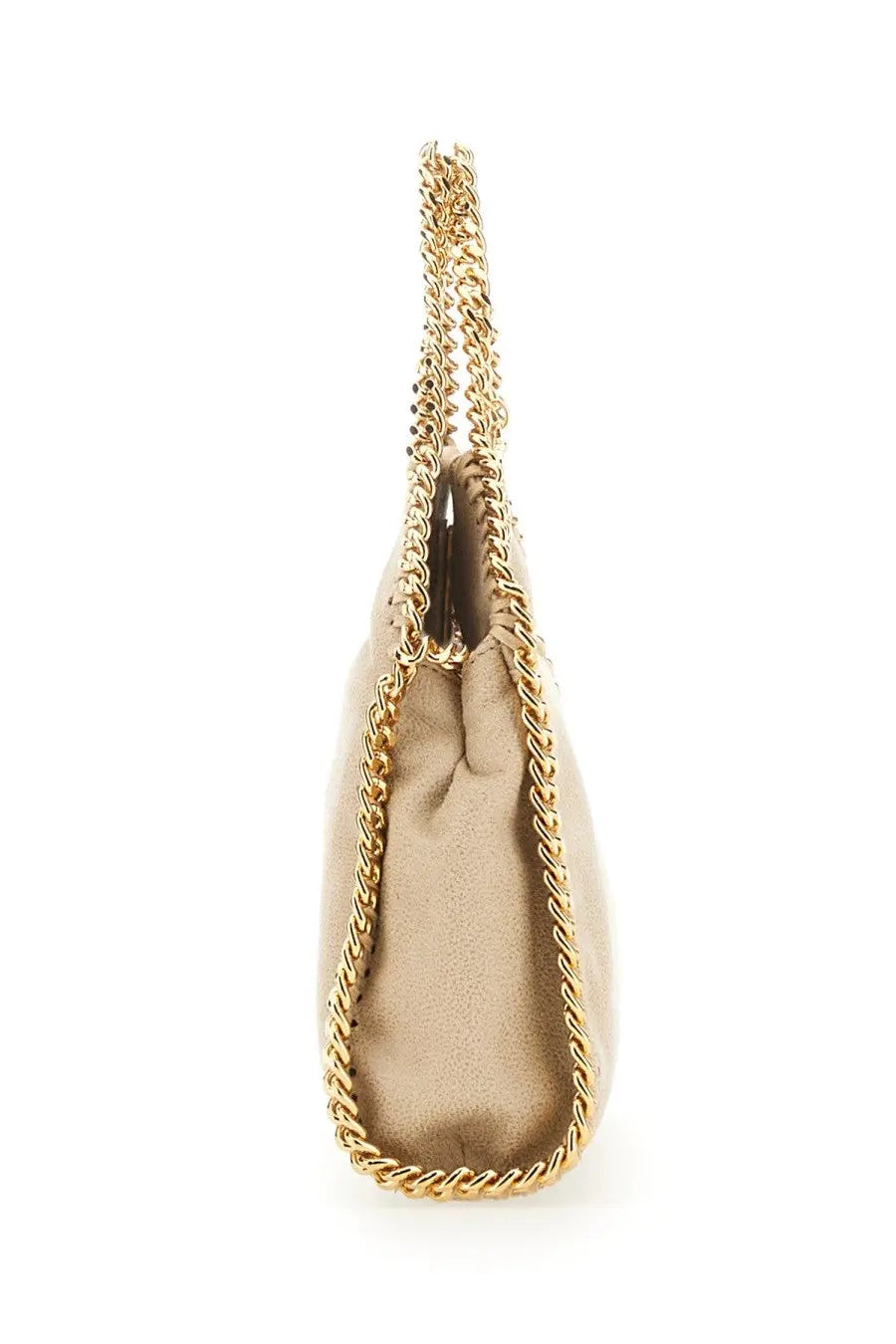 Stella mccartney women’s falabella micro bag beige with gold-tone chain-link shoulder strap and metallic taupe suede body