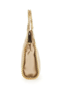 Stella mccartney women’s falabella micro bag beige with gold-tone chain-link shoulder strap and metallic taupe suede body