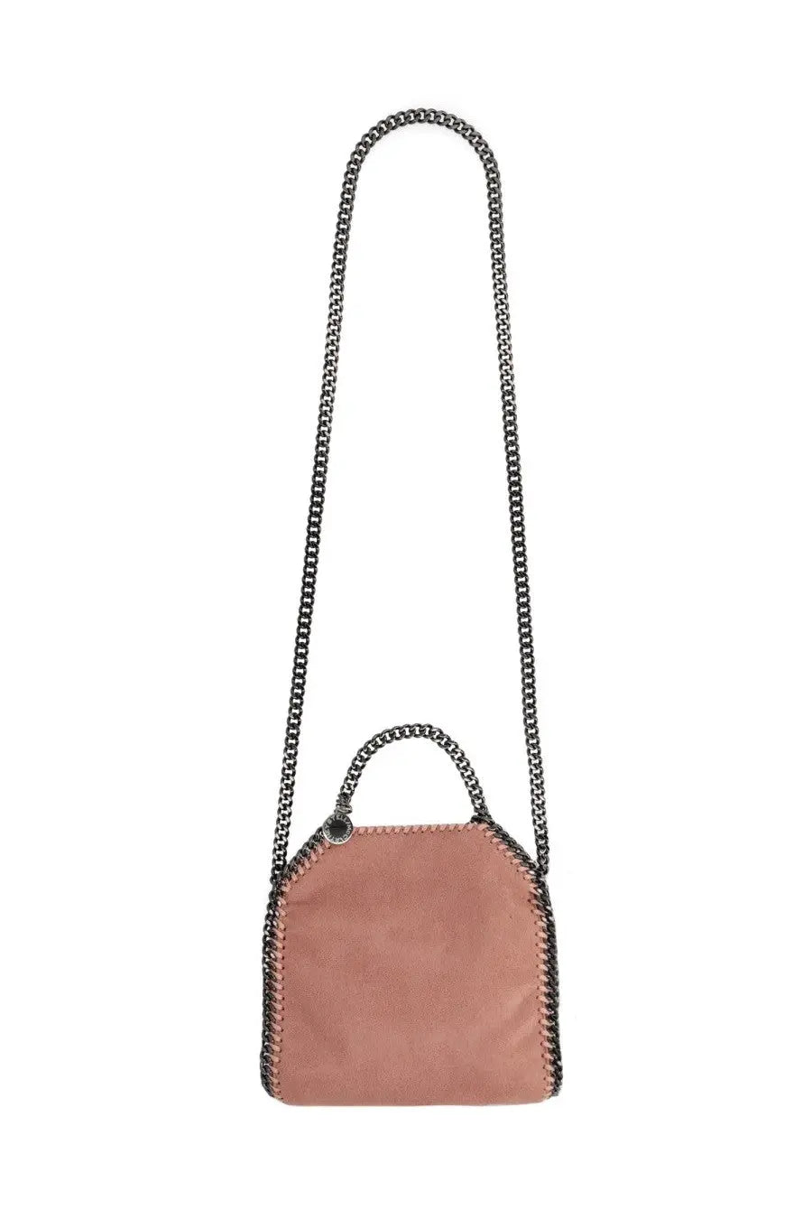 Stella McCartney women’s falabella micro bag dusty rose suede with black chain strap and matching handle