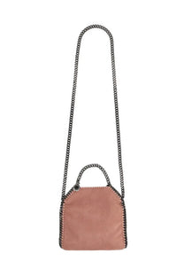 Stella McCartney women’s falabella micro bag dusty rose suede with black chain strap and matching handle