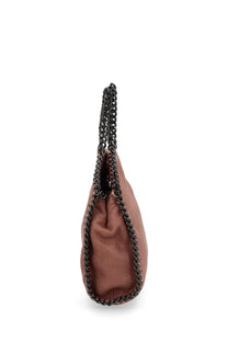 Stella McCartney women’s falabella micro bag in taupe suede with black chain strap brown handbag