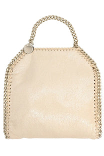 Cream-colored Stella McCartney women’s falabella micro bag with metallic chain handle and stitched edges